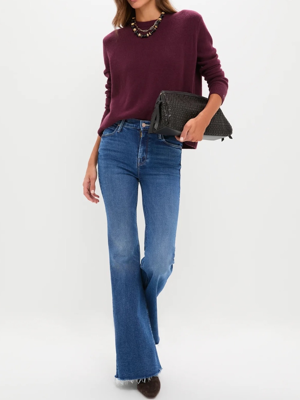 MOTHER The Doozy Sneak Fray Jeans Let's Split Wash High Rise Flare  Size 27